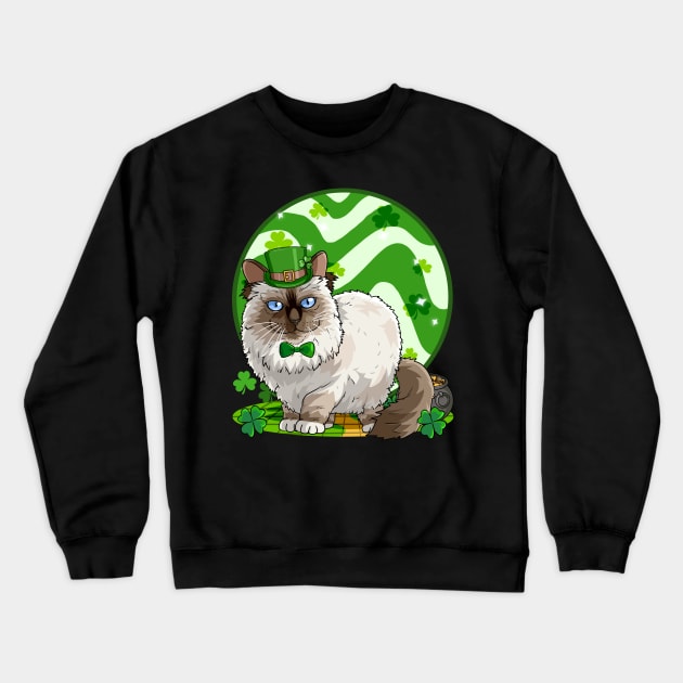 Birman Cat St Patricks Day Leprechaun Crewneck Sweatshirt by Noseking